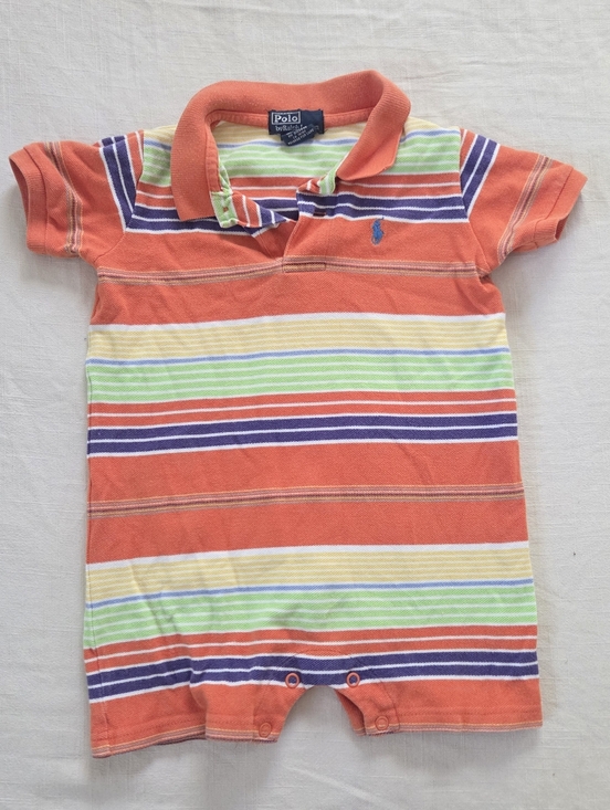 Polo Ralph Lauren Other - Polo by Ralph Lauren Orange Striped Baby Polo Romper 18 Months Retro Vintage